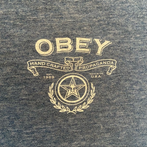 Obey Men’s Handcrafted Propaganda Logo Single Stitched Blue T-Shirt Large - Picture 5 of 8